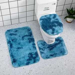 Watson Cozy Traditional 3-Pcs Non-Slip Plush Bath Mat Set in Yellow Aqua Lime Green Dark Blue Red for Bathroom Decor Comfortable Plush Material Easy to Use