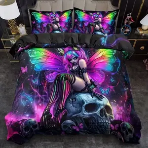 Gothic Dark Goddess Skull Bedding Set, 3-Piece Duvet Cover and Pillowcases, Soft and Comfortable, Suitable for Bedroom