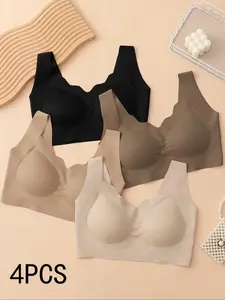Women's Wireless Bras Set, Comfortable Breathable Underwear, Removable Pads, No Hooks, Casual Daily Wear, Pack of 4, Everyday