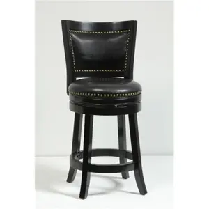 212 MAIN 24 in. Bristol Hardwood Swivel Stool - Black, Easy RTA, Nail Head Trim, Round Seat, Swivel Base