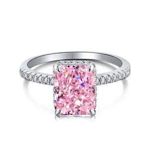Moonlit Mirage-925 Silver Radiant-cut Pink Zircon Promise Ring