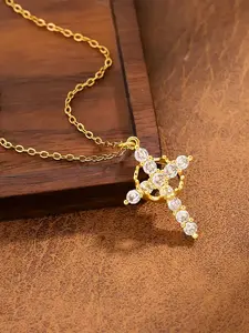 Fashion Crown Cross Pendant Necklace Jewelry, Versatile Layered Valentine's Day Gift, Elegant Titanium Steel, All Seasons