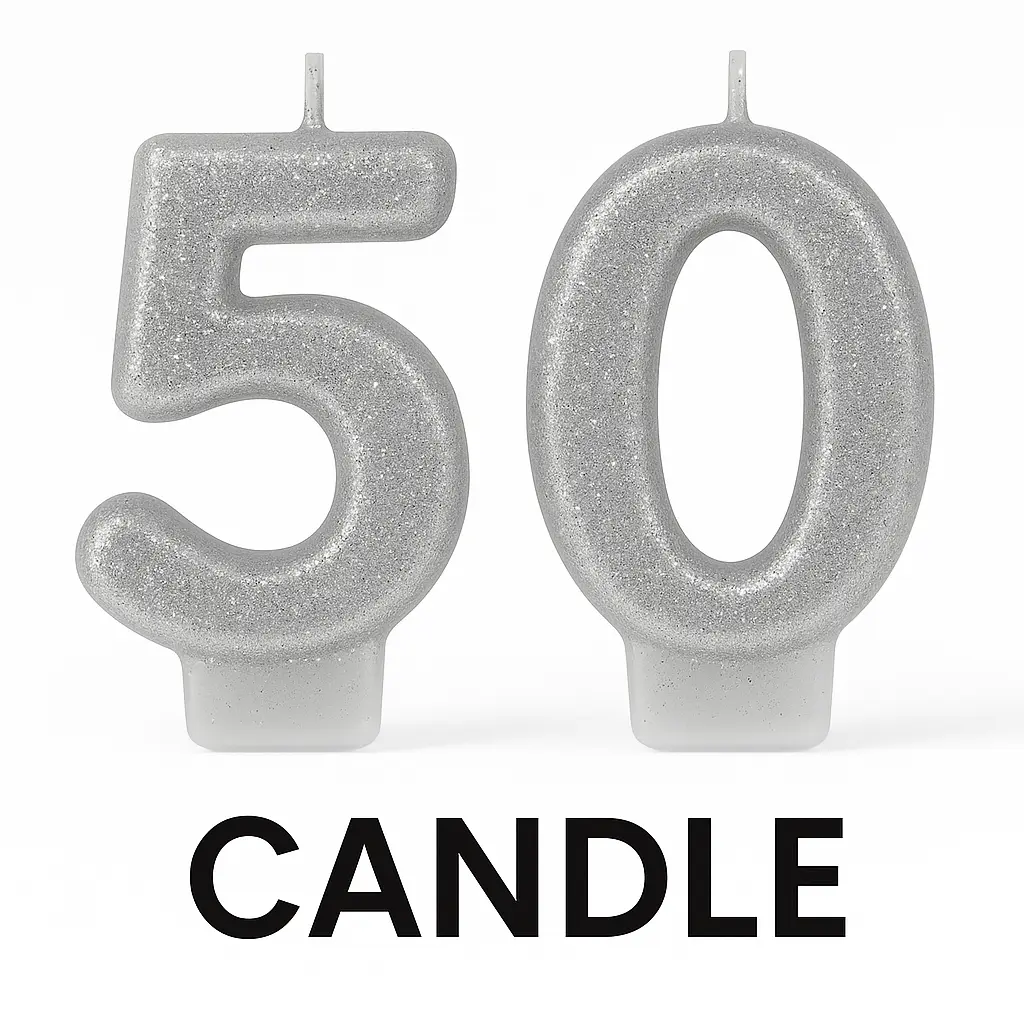 Silver Glitter "50" Birthday Candle Set