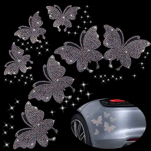 7pcs Butterfly Crystal Car Stickers  Bling Rhinestone Sticker Decal Self-adhesive Glitter Rhinestones Decals For Cars Bumper Window Laptops Luggage