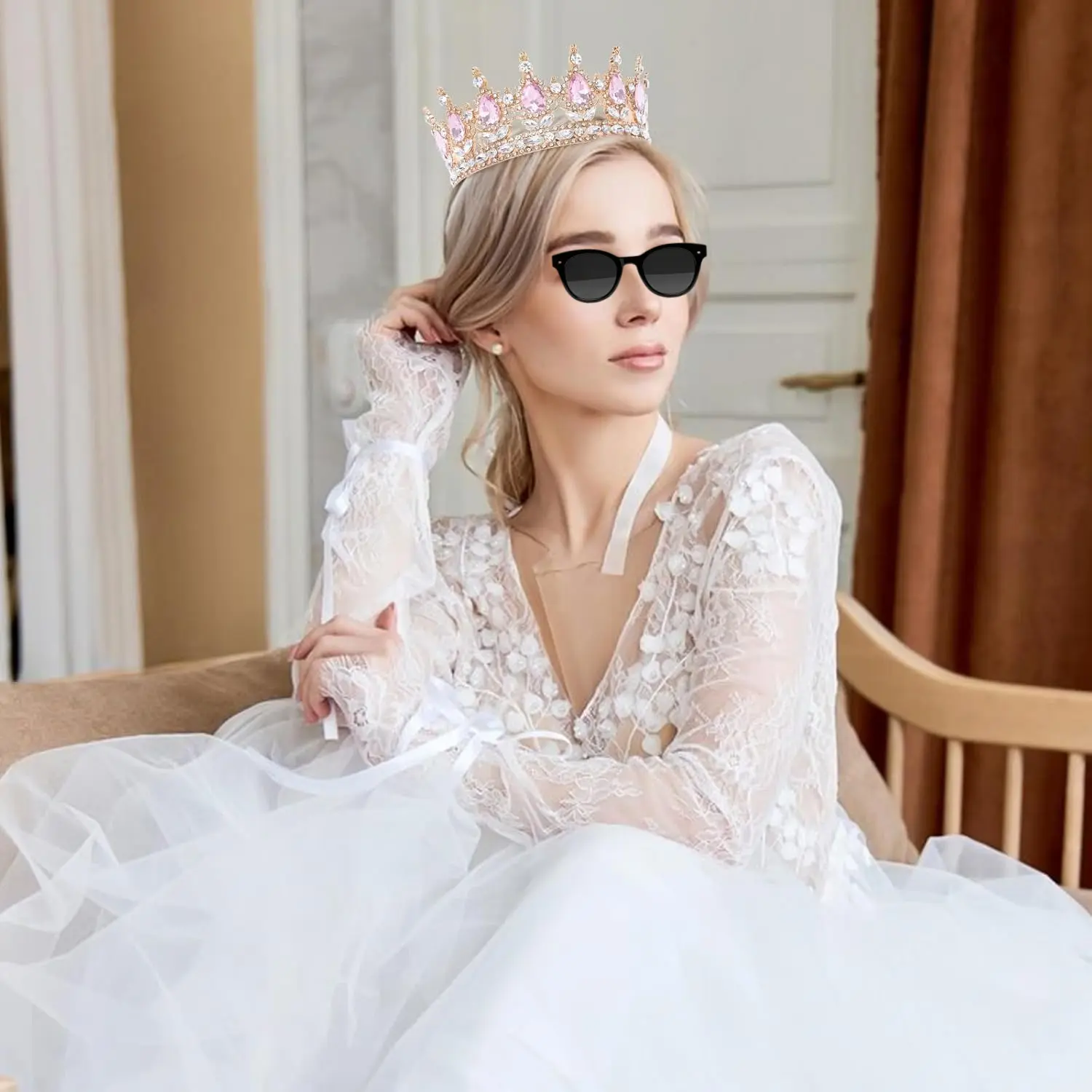 X-HDW26 Pink Queen Crown for Women Crystal Tiara for Girl 