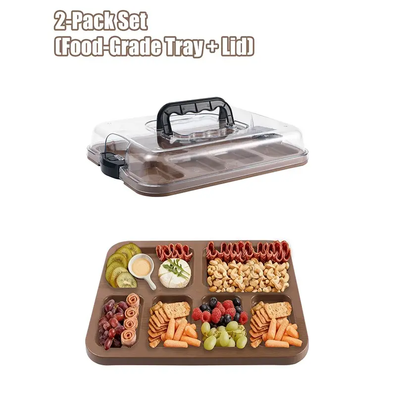 Portable Food Grade Plastic Cheese Tray with Transparent Dust Cover, Snack Platter for Kitchen Restaurant Camping Picnic Outdoor Gatherings, Reusable Snack Container, Food Storage, Kitchen Plastic Containers