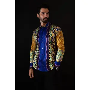 Barabas Men's Rhinestone Baroque Shirt Collection - Glance of Medusa, Leopard & Floral Print Design, Long Sleeve, Cotton Material Fabric Menswear