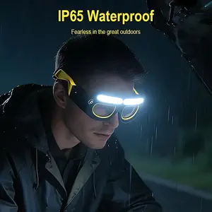 Rechargeable LED Glasses Headlamp Ultra-Bright 5-Mode Lighting Waterproof – Hands-Free Motion Sensor Head Light, 230° Wide Beam USB Rechargeable Lamp for Camping & Safety