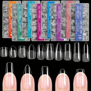 600pcs Luxury False Nail Tips | Soft Gel Fingertip Semi-Matte Capsules Almond French Coffin Stiletto Oval Square Front Edge Thicker Back Edge Thin Full Cover Artificial Fake Nails Extension for Women DIY Extensions Nail Supplies