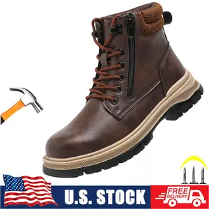 Waterproof Safety Boots Men Indestructible Steel Toe Work Boots Anti-smash Stab-resistant Safety Shoes Anti-slip wear resistant Protective Boots Construction Work Shoes Roofing Shoes