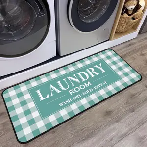 Laundry Room Rug Runner Non Slip Laundry Mats Mudroom Laundromat Runner Farmhouse Kitchen Floor Mat Bathroom Laundry Room Decor Accessories(20 X  inch, Teal Buffalo Plaid)