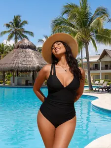 One-shoulder one-piece swimsuit, comfortable tummy-control swimsuit for women, full-coverage swimsuit, beachwear