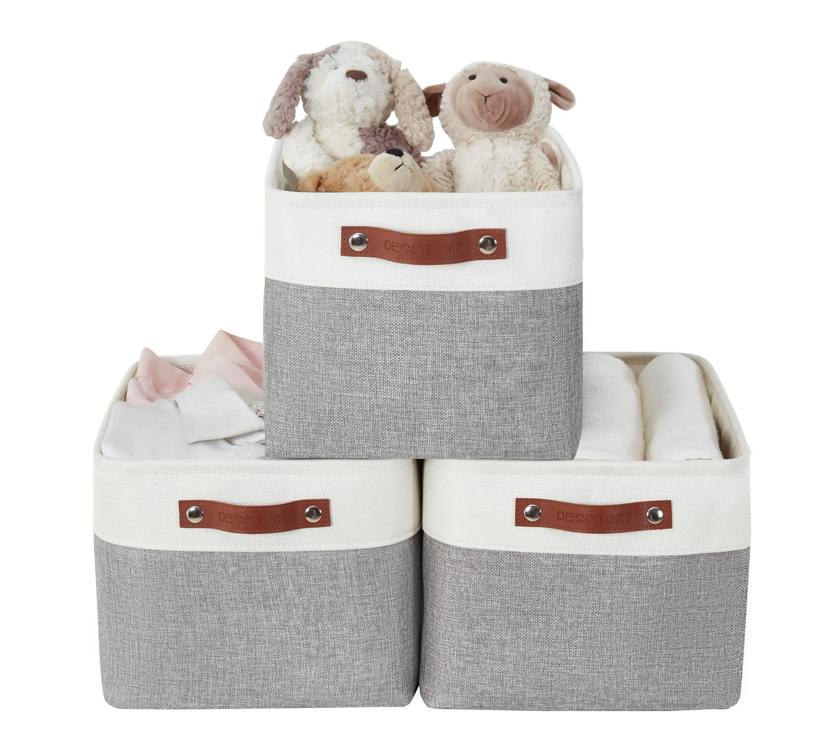 Fabric Storage Bins,Fabric Storage Baskets for Shelves for Organizing Closet Shelf Nursery Toy- Linen Closet Organizer Bins with Handles (3 Pack)Spring Cleaning foldable clothes