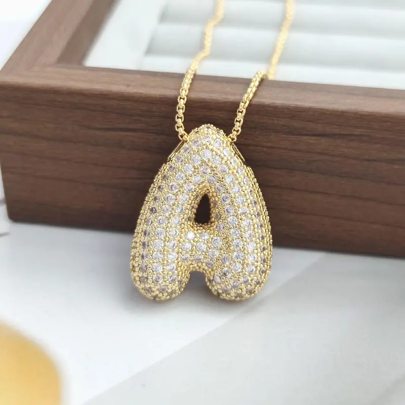 GGIRL Summer 18K Gold Plated Cute Bubble Initial Letter Pendant Necklace for Women and Men- Elegant Jewelry A-Z Alphabet Name Pendant Necklace Inlaid Full Cubic Zirconia - Ideal Romantic Gift For Her on Birthday/Valantine's Day/Daily/Monther's Day, Alphab
