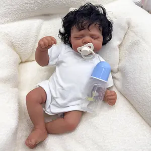 asleep reborn baby doll toy 18" Handmade Reborn Baby Dolls Full Body Vinyl Boy Sleeping Black Skin Newborn Waterproof Baby Gifts Christmas Gifts