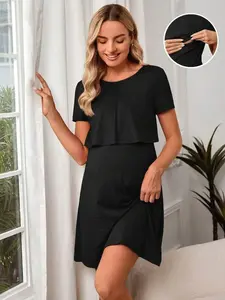 Nursing Tee Dress Solid Comfortable Maternity Breastfeeding Essential