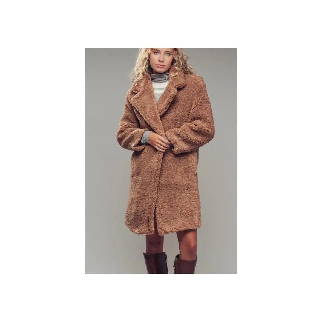 Cozy Longline Notched Lapel Teddy Coat