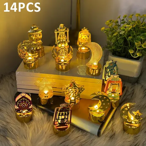 Ramadan Decorations, 14pcs/set Button Battery Powered Room Decor Mini LED Light, Decorative Light for Home Party Festival, Home Decor Supplies