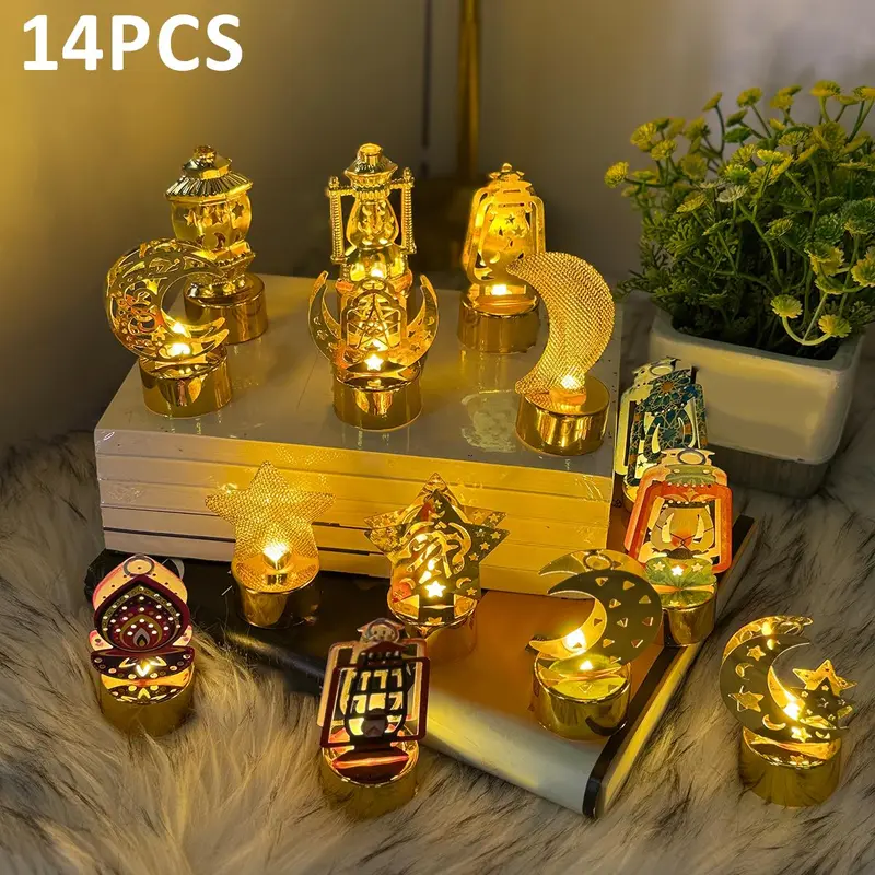 Ramadan Decorations, 14pcs/set Button Battery Powered Room Decor Mini LED Light, Decorative Light for Home Party Festival, Home Decor Supplies
