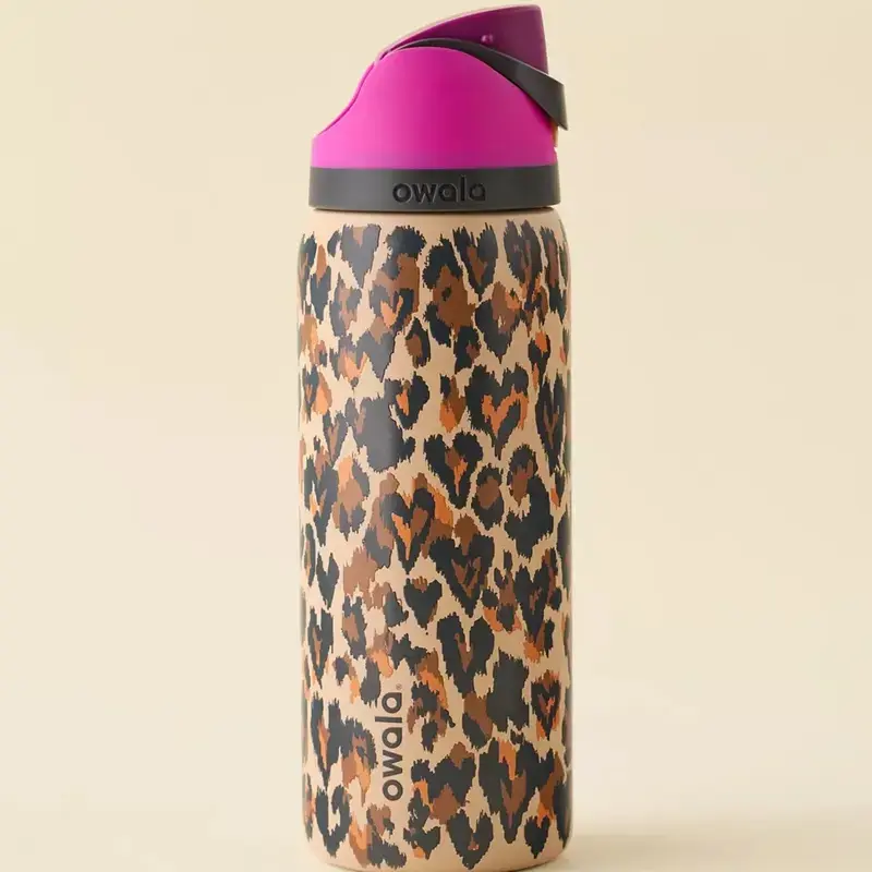 Owala Wild At Heart Leopard Print 32oz FreeSip Water Bottle – Leakproof Insulated Stainless Steel Tumbler, BPA Free Drinkware Reusable