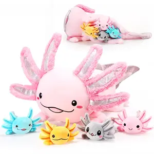 5/8 Pcs Axolotl Plush 24 Inch Mommy Axolotl Stuffed Animal with 4 Cute Plush Babies in Belly Soft Cuddly Plushie for Girls Boys Students for Birthday Present End of School Year Graduation Gift Basket Christams Party Favors Sleeping Supplies			
