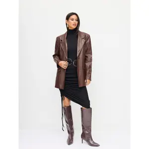 Cider Faux Leather Notched Collar Oversized Blazer