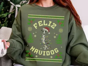Funny Ugly Christmas Sweater, Feliz Navidog Greyhound Sweatshirt, Greyhound Dog Lover Gift