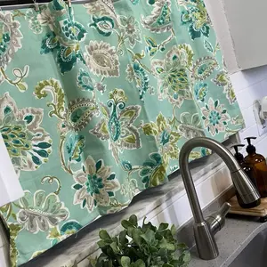 Retro French Country Flowered Handmade Short half Curtain Panel 21x42 French Striped Window Treatment for Kitchen Bathroom Breakfast Nook Timeless Farmhouse Curtain 100% Breathable Cotton Light-Filtering Not Sheer or See-Through