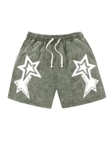 Men’s fashion cotton, skin-friendly athletic casual shorts featuring a trendy street-style design with an American star print pattern. Comfortable, clothing  and lightweight fabric suitable for activitiessurfing and basketball. A versatile four-se bottom