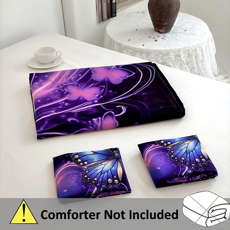 Elegant 3D Butterfly & Rose Bedding Duvet cover Set - Breathable Polyester Fabric with Zipper Closure, Machine Washable, All-Season Comfort - Includes 1 Duvet Cover and 2 Pillowcases (Without Pillow Core)