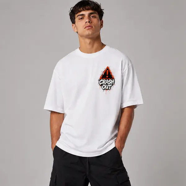 Crash Out Warning Pressure Overload Graphic T Shirt Trendy Punk Streetwear Aesthetic Oversized Unisex Back Print Short Sleeve Tee
