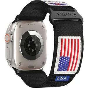 Rugged Nylon for Apple Watch Ultra/2 Band 49mm iWatch Bands 45mm 44mm 42mm Men,Soft Woven Adjustable Stars-Stripes Flag Wristbands Strap for Apple Watch Ultra Band 9/8/7/6/5/4/3/SE/Ultra2 44/45/49 mm Accessories Wearable