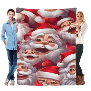 Santa Themed Fluffy Plaid Blanket - Cozy Warm Throw for Sofa/Couch/Bed, Ideal Gift for Friends & Family, Home Office Travel Decor, All-Season Textile Bedding Linen, Santa Themed Blankets