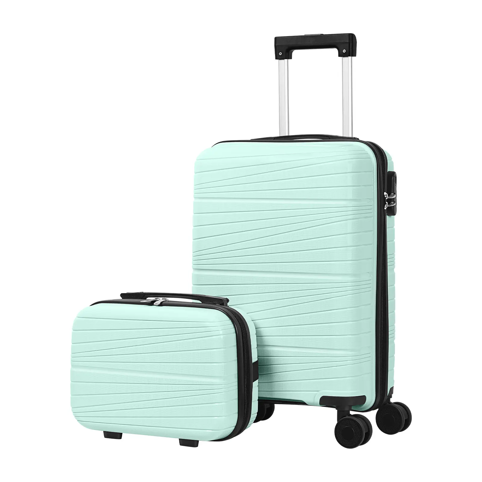 Mint Green 2-Piece Airline-Approved Hardside Carry-On Luggage Set - 20in ABS Hard Shell Suitcase, 14in Cosmetic Case, Lightweight, Digital Code Lock, 360° Silent Spinner Wheels for Vacation & Business Travel