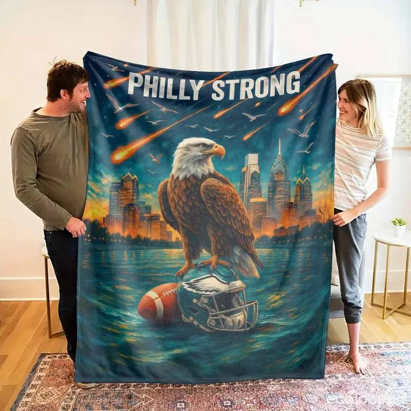 Classic Eagles Football Geometric Theme Blanket - Philly Strong Print, Ultra-Soft Warm Breathable Anti-Pilling Flannel Throw, Wrinkle-Resistant All-Seasons Blanket for Beds & Sofas, Home & Travel, Watch Party Fan Gift