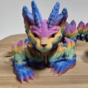 Cat Dragon Figurine - 3d printed Rainbow Dragon with Unique Design, Designed by Cinderwing and printed by Time2Dezign3d