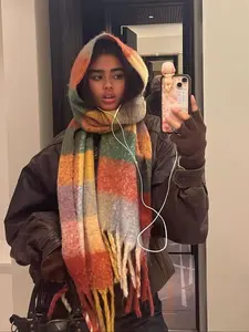 Women's Fashion New Scarf, Winter Plaid Scarf, Thick Warm Multi-Functional Headscarf, Unisex Design, Perfect for Cold Weather Winter Scarf, Fluffy Soft Scarf