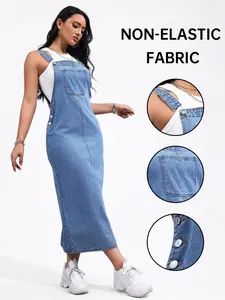 American Vintage Light Wash Denim Strap Dress, Loose Fit Midi Dress, Street Style, Casual, Daily Wear, Music Festival Fashion, Comfortable and Stylish