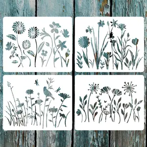 4 count Spring Wildflower Stencils for Painting,  5.9 x 4.7 Inch Small  Flower Stencils DIY Drawing Template for Painting   Wall Canvas  Decor