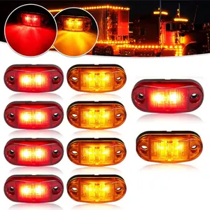 10Pack 2.5 Inch Oval Side Marker Light 2 Diode LED Trailer Fender Clearance Lights Surface Mounted for 12V Truck Camper Boat Lorry (Amber, Red) - Home Improvement.
