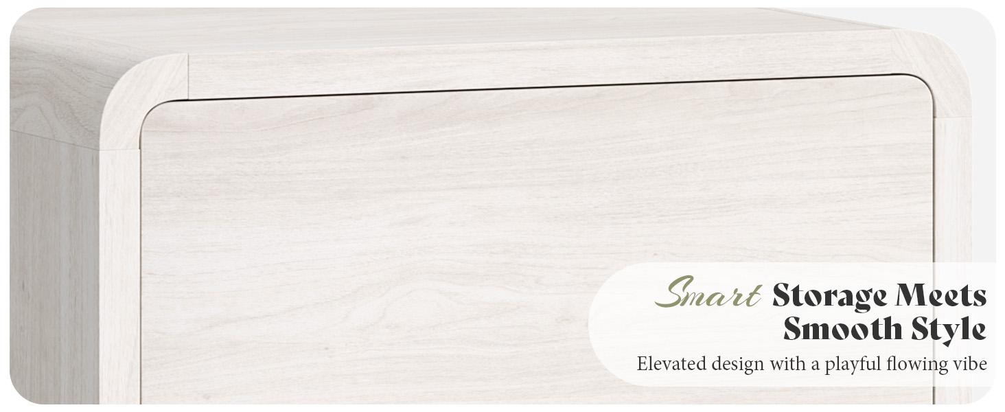 AMERLIFE 2 Different Style Modern Night Stand with Storage Drawer & Open Shelves, Small Nightstand & Bedside Table with Open Shelf, Curved Profile Design & Pine Handles, Wood End Table for Bedroom, Living Room,