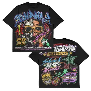 Vintage Graphic"SHOCK THE WORLD" Tops Tshirt streetwear, Y2K style Casual Cotton Classic Crewneck DesignTees