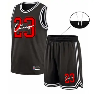 Men’s Sport Chicago Mesh Basketball Jersey Set, Sleeveless Tank Top and Shorts 2 Piece Outfit, Lightweight Breathable Athletic Sportswear, Casual Summer Training Uniform for Gym, Streetwear, Running, Beach and Daily Wear