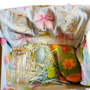 Easter Mystery T-shirt Box with Libby Cup, Socks, Earrings & Candle - Assorted Colorful Items in Easter Packaging Spring Tshirt Top Womenswear