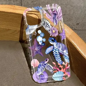 Phone Case - 1pc Purple Turtle UV Printed Pattern Design Air Cushion Phone Case, Suitable for Iphone 17 16 15 14 13 12 11 Protective Cover, Trendy Single Item Phone Case