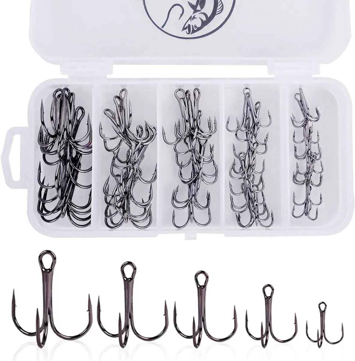 UCEC Fishing Hooks Treble Hooks Kit for Saltwater Freshwater, High Carbon Steel Strong Sharp Round Bend for Catfish Trout Hard Baits Lures, Size #1#2#4#6#8#10#12#14 110/50 /110+100 Pack Split Rings