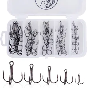 UCEC Fishing Hooks Treble Hooks Kit for Saltwater Freshwater, High Carbon Steel Strong Sharp Round Bend for Catfish Trout Hard Baits Lures, Size #1#2#4#6#8#10#12#14 110/50 /110+100 Pack Split Rings
