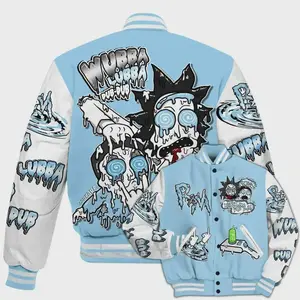 Legend Blue 11s Match Varsity Jacket, Wubba Rick Drip Printed Baseball Jacket, Ricck and Mortyy Merch, 90s Hip Hop Baseball Jacket, Men Women Sports Lightweight Jacket(Sheet)