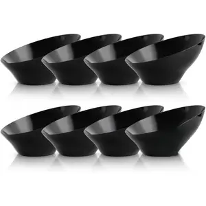 16 Pack Black Plastic Bowls - Black Serving Bowls - 20 OZ Angled Bowl Disposable for Chip,Candy,Salad and Fruit - Ideal for Wedding & Party & New Year