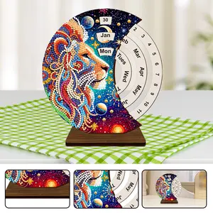 DIY Diamond Art Painting Kit Unique Wooden Rotating Calendar Perpetual Calendar with Rotating Month Day Week Manually Changing Date Calendar Desk Decor for Home and Office